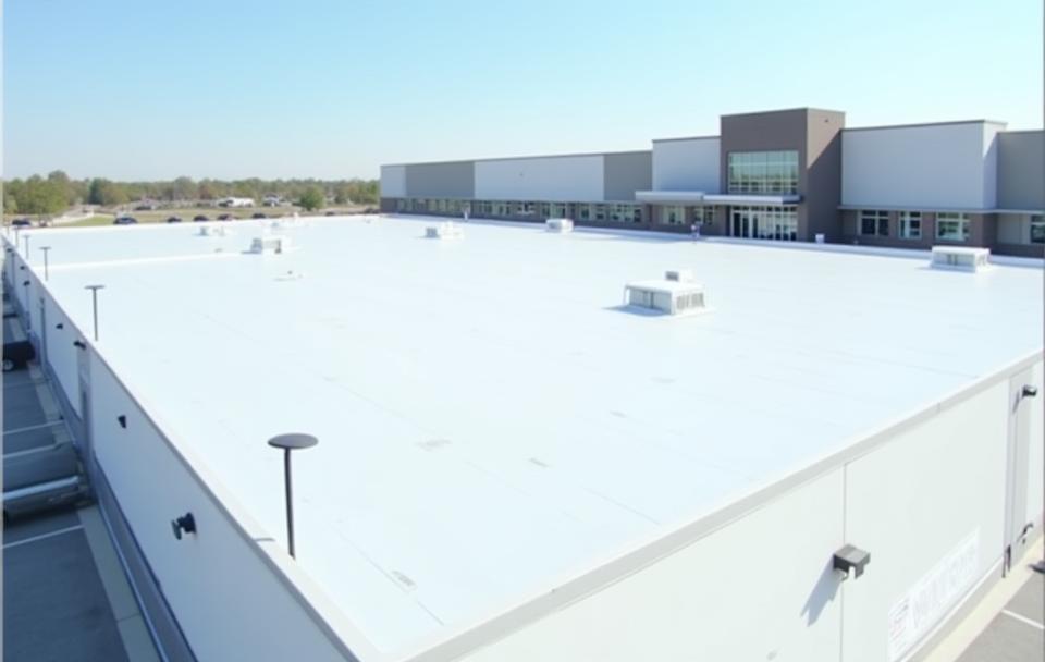 New roof installation on a large, modern retail center